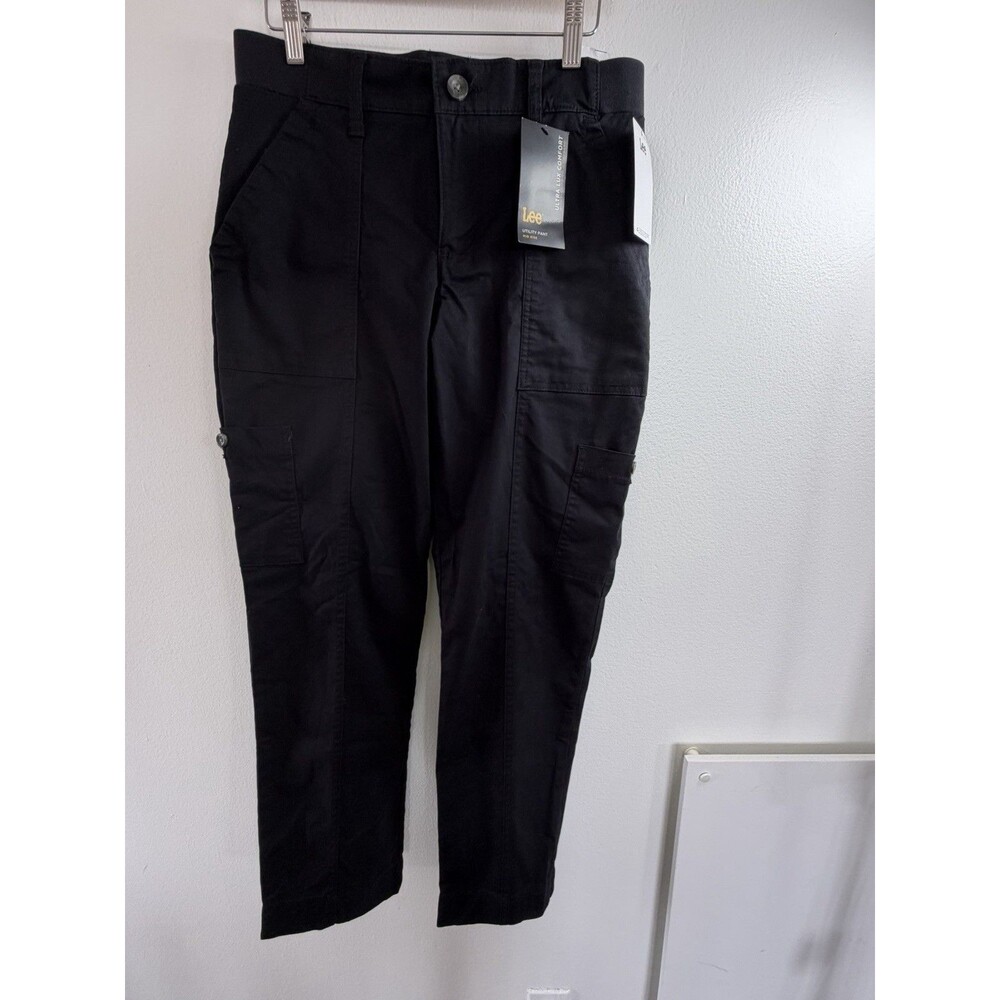 Lee Ultra Lux Comfort Utility Pants Womens 6 Short Black Cargo Straight NWT